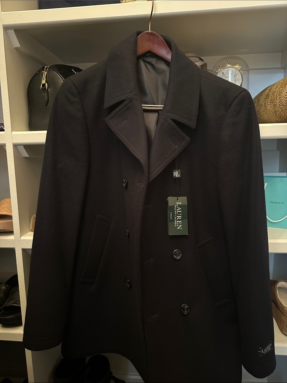 Lauren Ralph Lauren Men's Black Peacoat Double-Breasted Wool